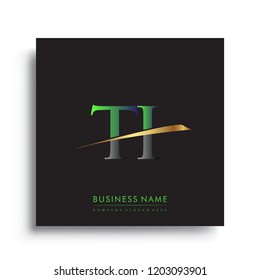 initial letter TI logotype company name colored green and gold swoosh design. vector logo for business and company