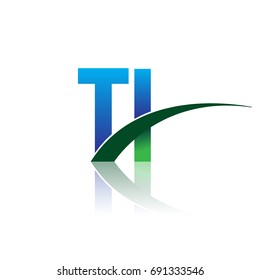initial letter TI logotype company name colored blue and green swoosh design. vector logo for business and company identity.
