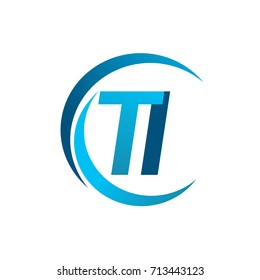 initial letter TI logotype company name blue circle and swoosh design. vector logo for business and company identity.