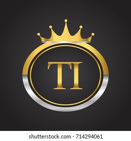 initial letter TI logotype company name with oval shape and crown, gold and silver color. vector logo for business and company identity.