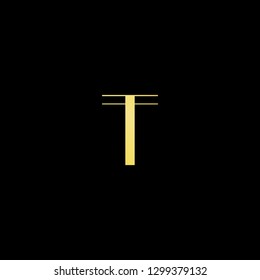 Initial letter IT TI minimal monogram art logo, gold color on black background.