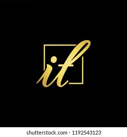 Initial letter IT TI minimalist art monogram shape logo, gold color on black background