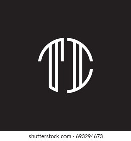 Initial letter TI, minimalist line art monogram circle shape logo, white color on black background