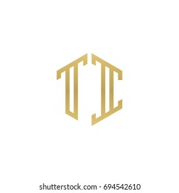 Initial letter TI, minimalist line art hexagon shape logo, gold color