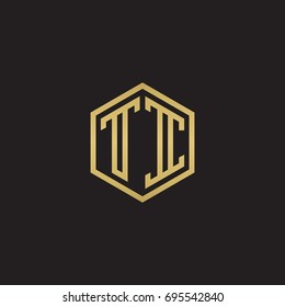 Initial letter TI, minimalist line art hexagon logo, gold color on black background