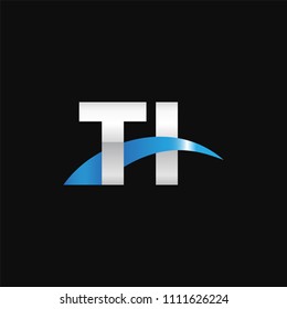Initial letter TI, overlapping movement swoosh logo, metal silver blue color on black background