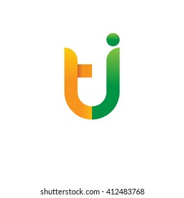 initial letter tj linked round lowercase logo orange green