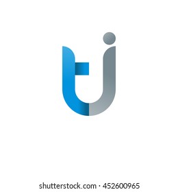 initial letter tj modern linked circle round lowercase logo blue gray