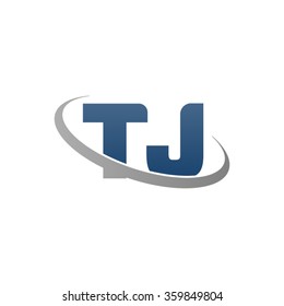 initial letter TJ swoosh ring company logo blue gray