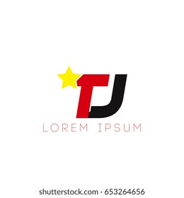 Initial letter tj yellow star logo red black