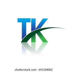 initial letter TK logotype company name colored blue and green swoosh design. vector logo for business and company identity.
