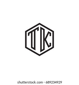 Initial letter TK, minimalist line art monogram hexagon logo, black color