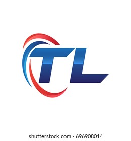 initial letter TL logo swoosh red blue