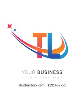 initial letter TL logotype company name colored orange, red and blue swoosh star design. vector logo for business and company identity.