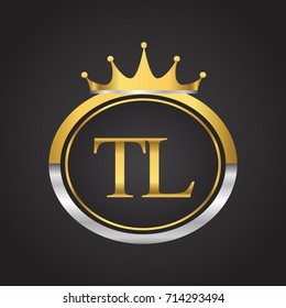 initial letter TL logotype company name with oval shape and crown, gold and silver color. vector logo for business and company identity.