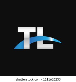 Initial letter TL, overlapping movement swoosh logo, metal silver blue color on black background