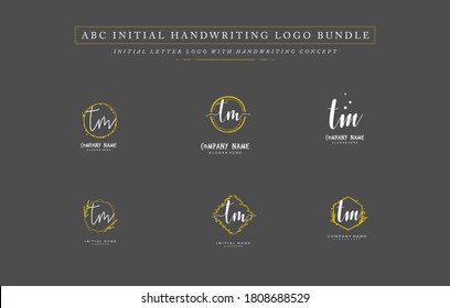 Initial letter TM bundle for identity and logo. Vector logo template with handwriting and signature style.