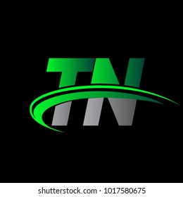 initial letter TN logotype company name colored green and black swoosh design. vector logo for business and company identity.