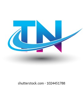 initial letter TN logotype company name colored blue and magenta swoosh design. vector logo for business and company identity.
