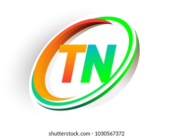 initial letter TN logotype company name colored orange and green circle and swoosh design, modern logo concept. vector logo for business and company identity.