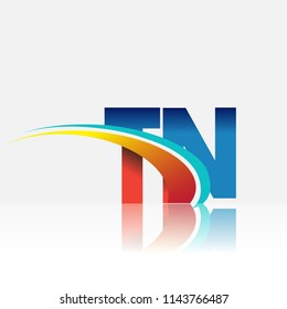 initial letter TN logotype company name colored red and blue and swoosh design. vector logo for business and company identity.
