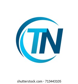 initial letter TN logotype company name blue circle and swoosh design. vector logo for business and company identity.