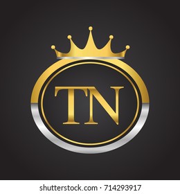 initial letter TN logotype company name with oval shape and crown, gold and silver color. vector logo for business and company identity