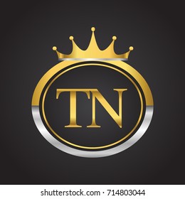 initial letter TN logotype company name with oval shape and crown, gold and silver color. vector logo for business and company identity.