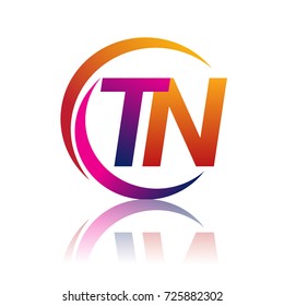 initial letter TN logotype company name orange and magenta color on circle and swoosh design. vector logo for business and company identity.