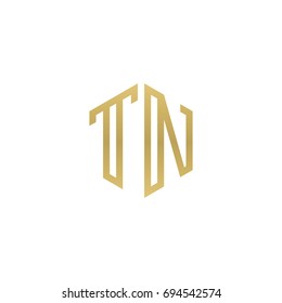 Initial letter TN, minimalist line art hexagon shape logo, gold color