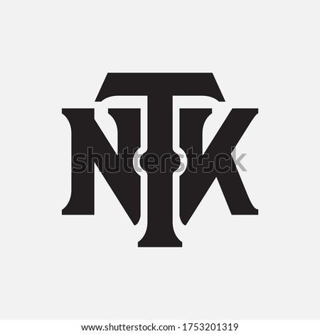 Initial letter TNK, TKN, KTN, KNT, NKT or NTK overlapping, interlock, monogram logo, black color on white background