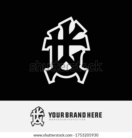 Initial letter TNK, TKN, KTN, KNT, NKT or NTK overlapping, interlock, monogram logo, black and white color on black background