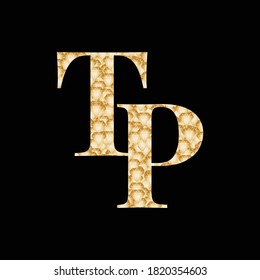 Initial Letter TP With Diamond Pattern In Gold Color.