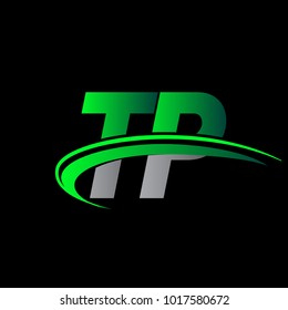 initial letter TP logotype company name colored green and black swoosh design. vector logo for business and company identity.