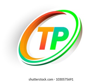 initial letter TP logotype company name colored orange and green circle and swoosh design, modern logo concept. vector logo for business and company identity.