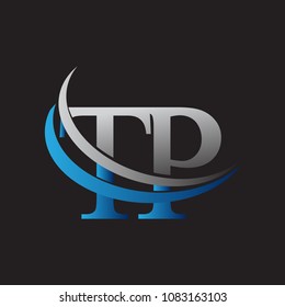 initial letter TP logotype company name colored blue and grey swoosh design. vector logo for business and company identity.