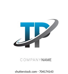 initial letter TP logotype company name colored blue and grey swoosh design. logo design for business and company identity.