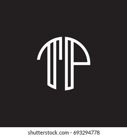 Initial letter TP, minimalist line art monogram circle shape logo, white color on black background