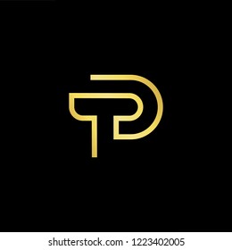 Initial Letter TP PT Minimalist Art Logo, Gold Color On Black Background.