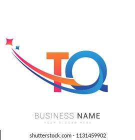initial letter TQ logotype company name colored orange, red and blue swoosh star design. vector logo for business and company identity.
