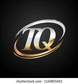 initial letter TQ logotype company name colored gold and silver swoosh design. isolated on black background.