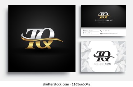 initial letter TQ logotype company name colored gold and silver swoosh design. Vector sets for business identity on white background.