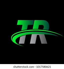 initial letter TR logotype company name colored green and black swoosh design. vector logo for business and company identity.