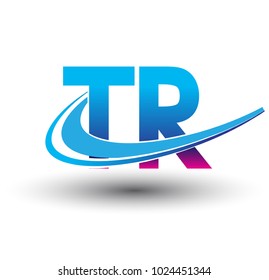 initial letter TR logotype company name colored blue and magenta swoosh design. vector logo for business and company identity.
