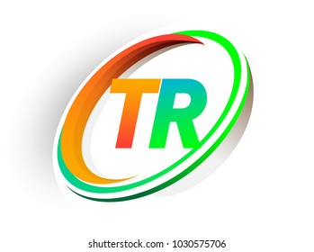 initial letter TR logotype company name colored orange and green circle and swoosh design, modern logo concept. vector logo for business and company identity.