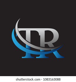 initial letter TR logotype company name colored blue and grey swoosh design. vector logo for business and company identity.