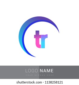 initial letter TR logotype company name, coloreful and swoosh design. vector logo for business and company identity.