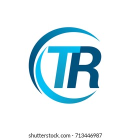 initial letter TR logotype company name blue circle and swoosh design. vector logo for business and company identity.