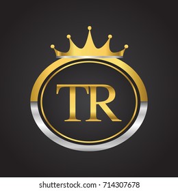 initial letter TR logotype company name with oval shape and crown, gold and silver color. vector logo for business and company identity.