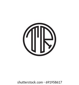 Initial letter TR, minimalist line art monogram circle logo, black color